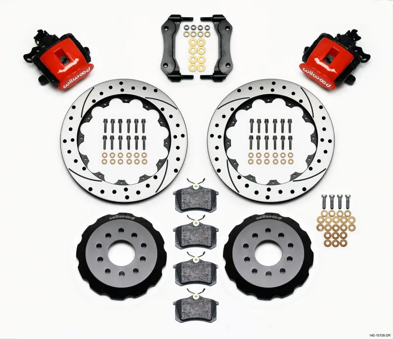 Wilwood Drilled Rear Parking Brake Kit — 12.88" Rotors, Red Calipers For 1994–2004 Mustang 1